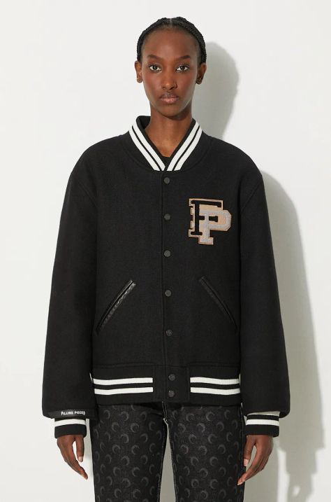 Filling Pieces kurtka bomber wełniana Varsity Jacket kolor czarny przejściowa oversize 81422201863