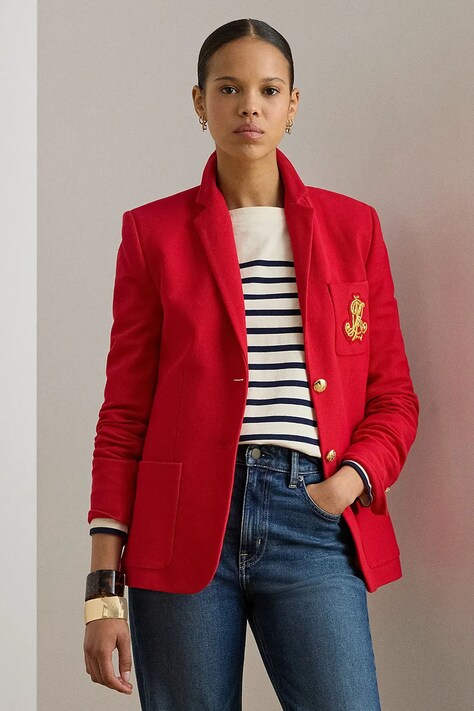 Lauren Ralph Lauren marynarka kolor czerwony jednorzędowa gładka 200797305