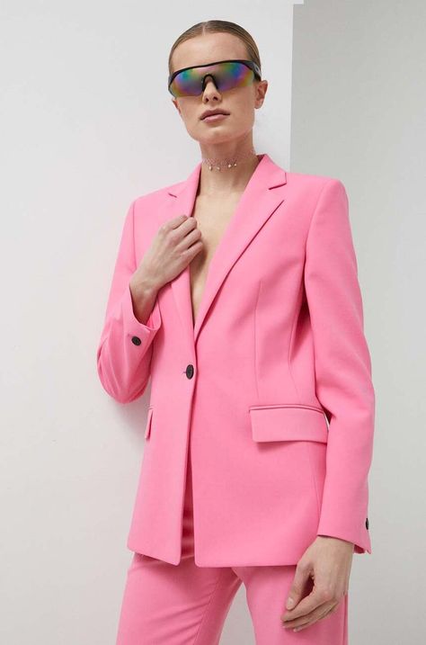 Піджак HUGO колір рожевий однобортний однотонна