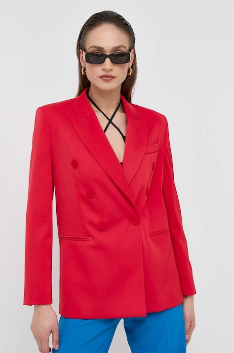 Pinko sacou culoarea rosu, cu doua randuri de nasturi, neted