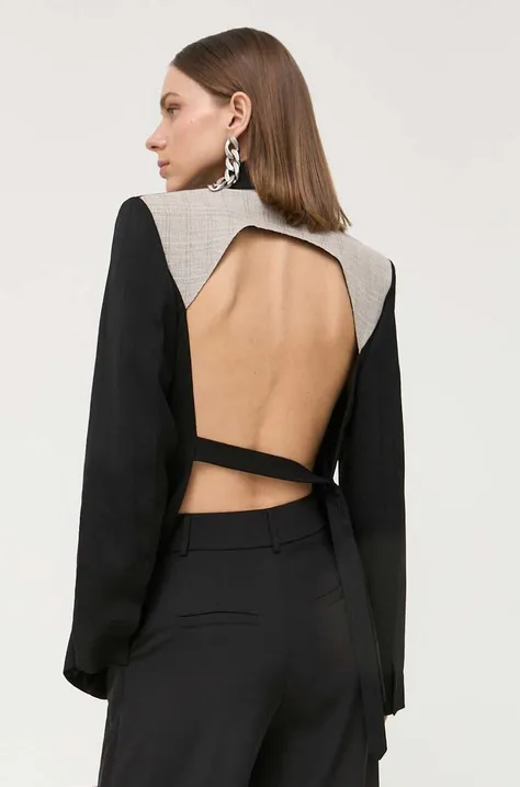 Vlnená bunda Victoria Beckham čierna farba, bez zapínania, jednofarebná