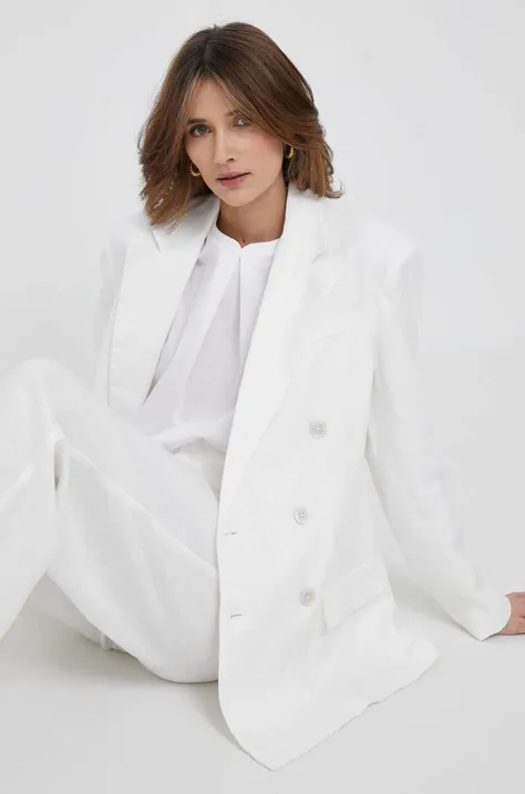 Льняний жакет Polo Ralph Lauren колір білий двобортний однотонна