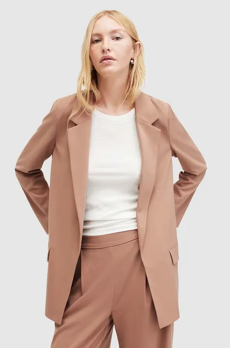 Піджак AllSaints колір коричневий без застібки однотонна