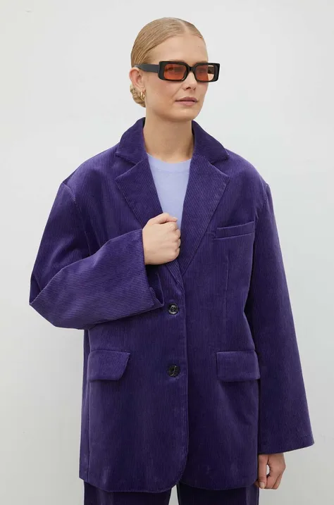 Вельветовий піджак Lovechild колір фіолетовий однобортний однотонна