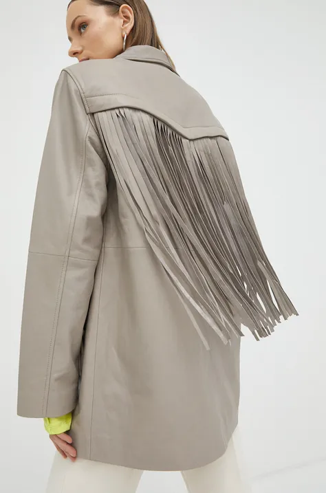 Шкіряна куртка Gestuz AvivaGZ Frill колір сірий