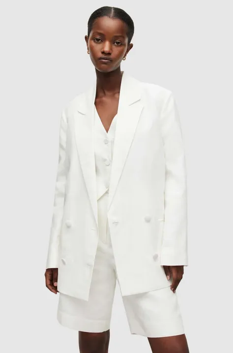 Піджак з домішкою льону AllSaints колір білий oversize однотонна