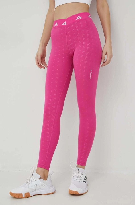 adidas Performance legginsy treningowe Techfit Brand Love kolor różowy wzorzyste