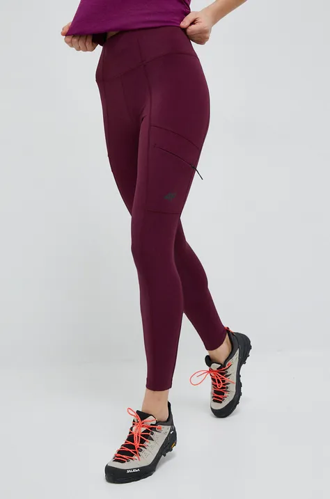 4F legginsy sportowe damskie kolor fioletowy gładkie