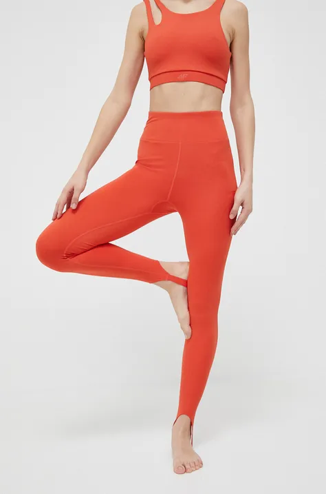 Legíny na jogu 4F oranžová farba, jednofarebné