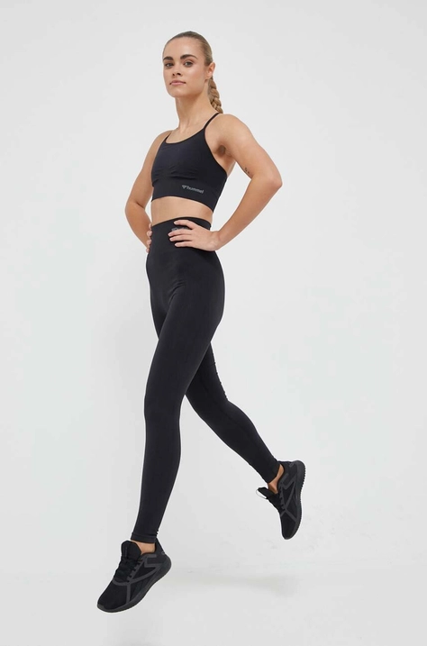 Hummel leggins de antrenament Tif culoarea negru, neted