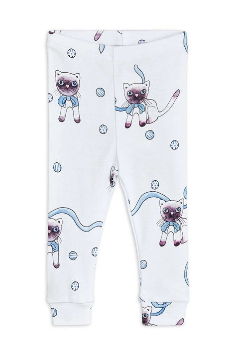 Mini Rodini pantaloni din bumbac pentru bebeluși culoarea alb, cu imprimeu