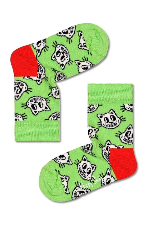Otroške nogavice Happy Socks Kids Cat zelena barva