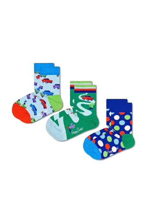 Happy Socks skarpetki dziecięce Kids Car 3-pack kolor niebieski
