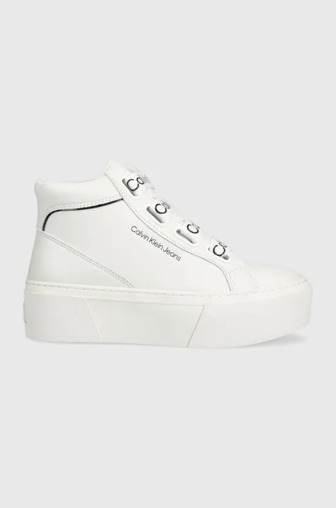 Calvin Klein Jeans sneakersy skórzane kolor biały