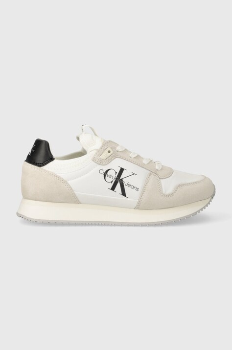 Calvin Klein Jeans sneakers YW0YW00840 RUNNER SOCK LACEUP NY-LTH W culoarea alb, YW0YW00840