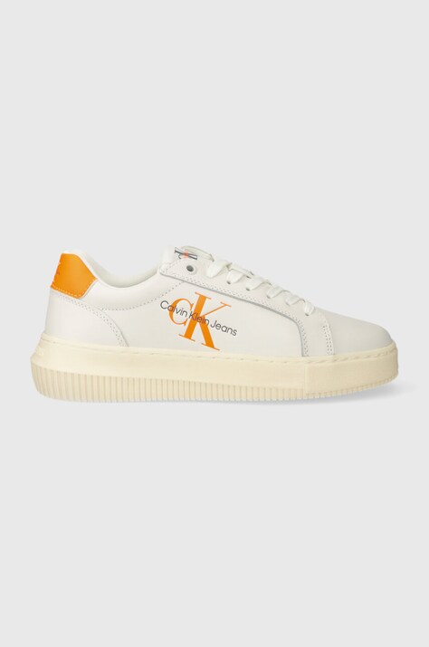 Calvin Klein Jeans sneakers din piele YW0YW00823 CHUNKY CUPSOLE MONOLOGO W culoarea alb, YW0YW00823