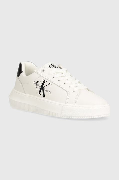 Calvin Klein Jeans sneakers din piele YW0YW00823 CHUNKY CUPSOLE MONOLOGO W culoarea alb