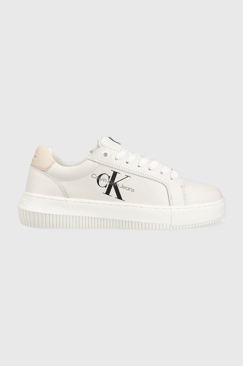 Calvin Klein Jeans Sneakersy skórzane YW0YW00823 CHUNKY CUPSOLE MONOLOGO W kolor biały YW0YW00823