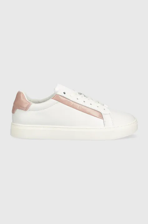 Calvin Klein sneakers din piele HW0HW01353 LOGO CUPSOLE LACE UP culoarea alb