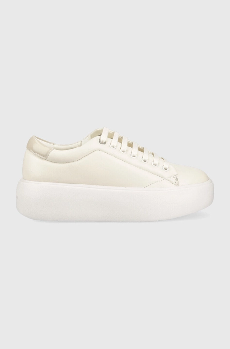 Calvin Klein sneakers din piele HW0HW01356 BUBBLE CUPSOLE LACE UP culoarea bej