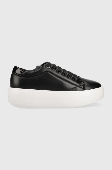 Кожаные кроссовки Calvin Klein HW0HW01356 BUBBLE CUPSOLE LACE UP цвет чёрный