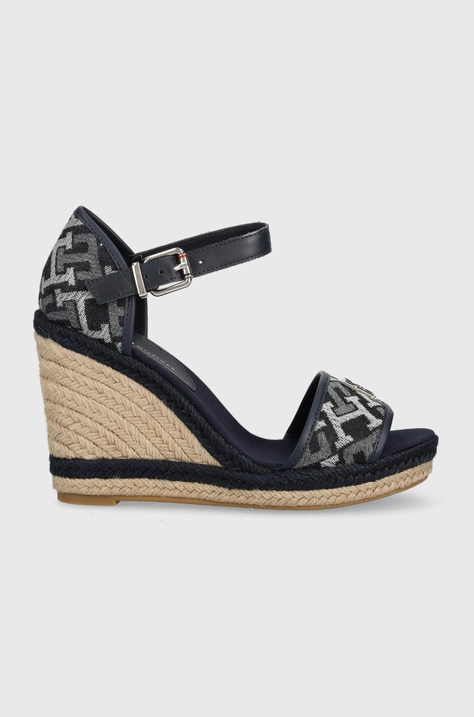 Tommy Hilfiger sandały FW0FW06935 TH MONOGRAM DENIM WEDGE damskie kolor granatowy na koturnie