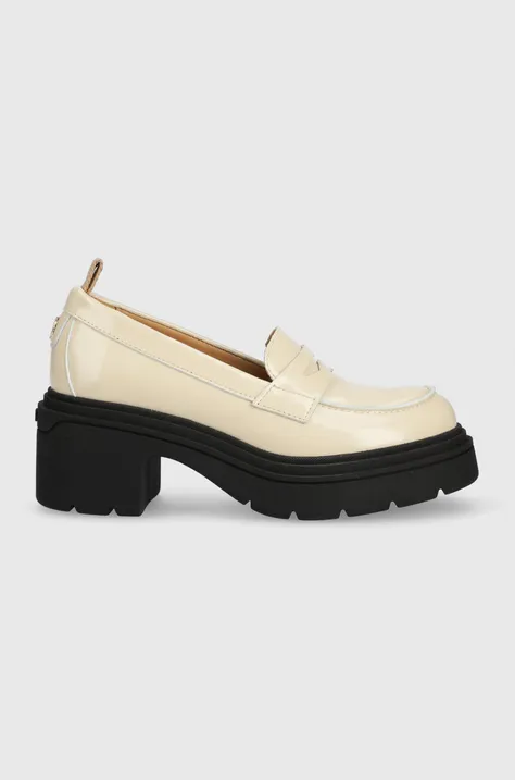 Шкіряні туфлі BOSS Carol жіночі колір бежевий каблук блок