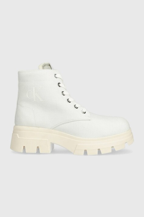 Calvin Klein Jeans botine CHUNKLY BOOT VINTANGE TONGUE femei, culoarea alb, cu platforma, YW0YW00947