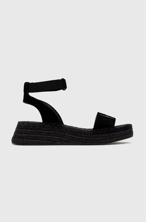 Calvin Klein Jeans sandale SPORTY WEDGE ROPE SU CON femei, culoarea negru, cu platforma, YW0YW00977