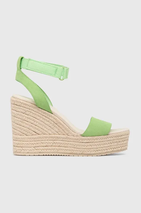 Semišové sandály Calvin Klein Jeans WEDGE SANDAL SU CON MG BTW dámské, zelená barva, na platformě, YW0YW01026
