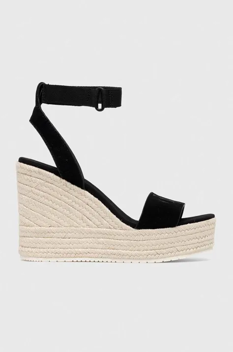 Semišové sandále Calvin Klein Jeans WEDGE SANDAL SU CON dámske, čierna farba, na platforme, YW0YW01026