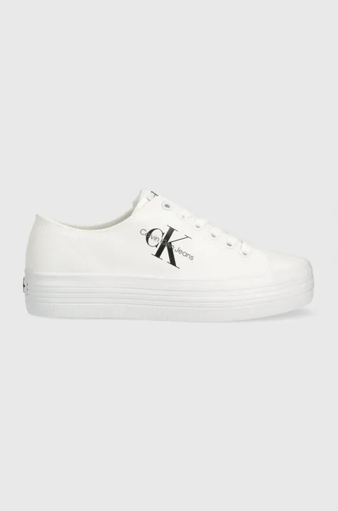 Πάνινα παπούτσια Calvin Klein Jeans VULC FLATFORM ESSENTIAL MONO VULC FLATFORM ESSENTIAL MONO χρώμα: άσπρο, YW0YW01030 YW0YW01030