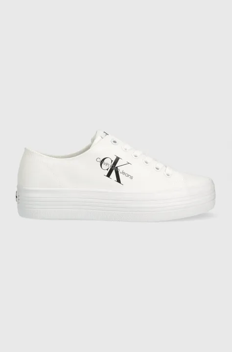 Teniske Calvin Klein Jeans VULC FLATFORM ESSENTIAL MONO ženske, bela barva, YW0YW01030