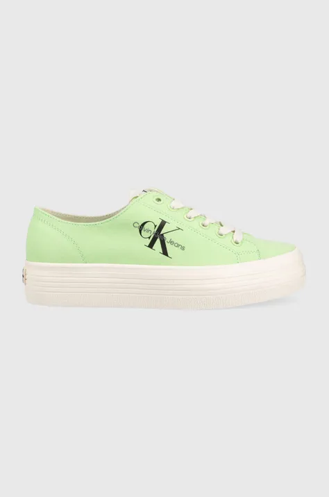 Πάνινα παπούτσια Calvin Klein Jeans VULC FLATFORM ESSENTIAL MONO χρώμα: πράσινο, YW0YW01030