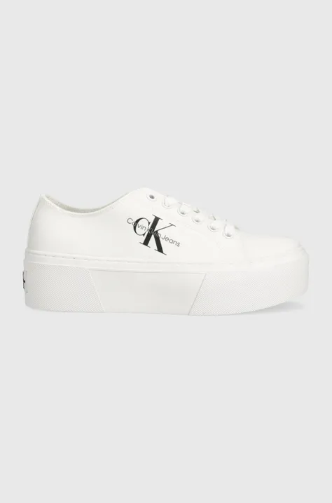 Πάνινα παπούτσια Calvin Klein Jeans FLATFORM+ CUPSOLE LOW TXT χρώμα: άσπρο, YW0YW01033