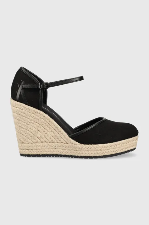 Espadrilky Calvin Klein Jeans WEDGE SANDAL CLOSE TOE ESS dámske, čierna farba, na kline, YW0YW01194