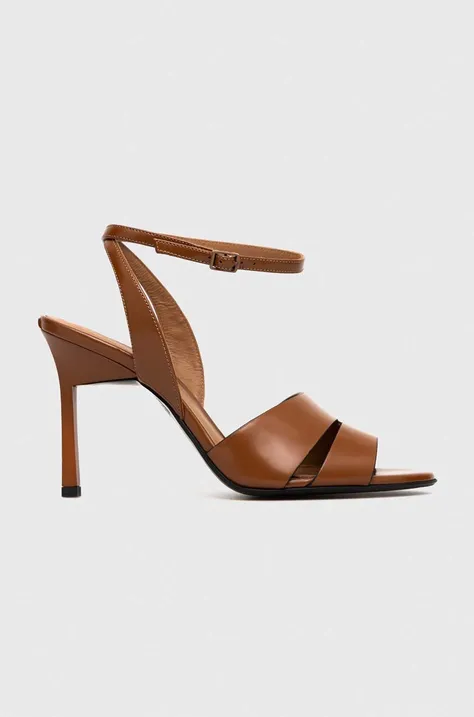 Calvin Klein sandale de piele GEO STIL SANDAL 90HH culoarea maro, HW0HW01462