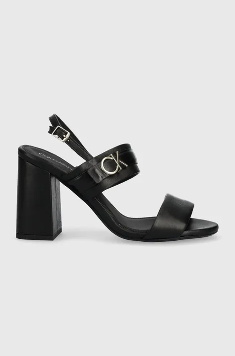 Kožené sandále Calvin Klein BLOCK HL SANDAL 85HH W/HW čierna farba, HW0HW01486
