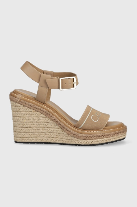 Sandali Calvin Klein WEDGE 70HH - HE ženski, bež barva, HW0HW01499