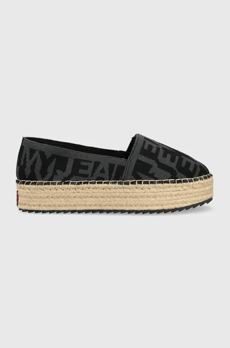 Эспадрильи Tommy Jeans LOGOMANIA ESPADRILLE цвет чёрный на платформе EN0EN02079