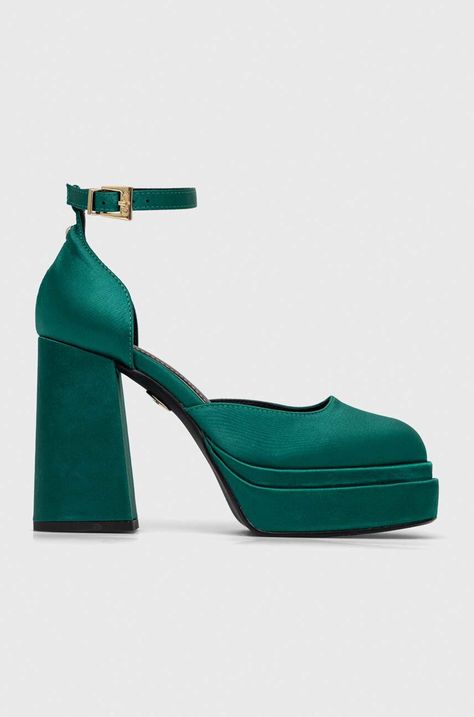 Обувки с дебел ток Buffalo May Dorsay в зелено с висок ток
