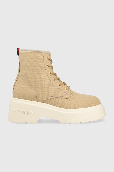 Боти Tommy Jeans LACE UP FESTIV BOOTS дамски в бежово EN0EN02133