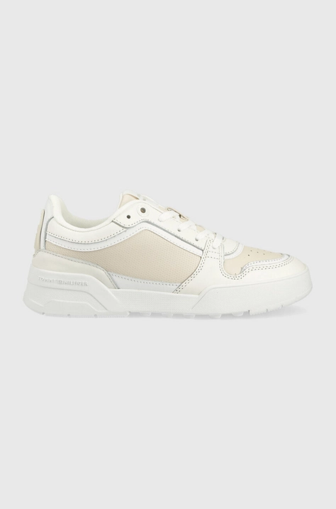 Kožené sneakers boty Tommy Hilfiger LOW TH BASKET SNEAKER béžová barva