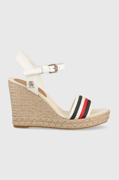 Sandali Tommy Hilfiger CORPORATE WEDGE ženski, bež barva, FW0FW07086