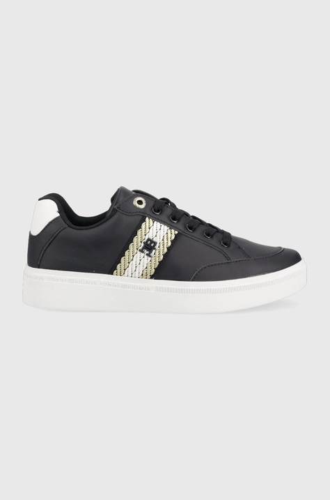 Δερμάτινα αθλητικά παπούτσια Tommy Hilfiger COURT SNEAKER WITH WEBBING χρώμα: ναυτικό μπλε, FW0FW07106