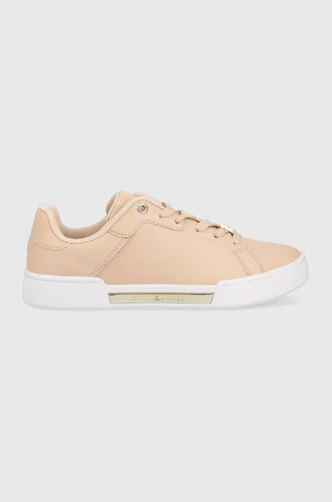 Шкіряні кросівки Tommy Hilfiger COURT SNEAKER GOLDEN TH колір бежевий FW0FW07116