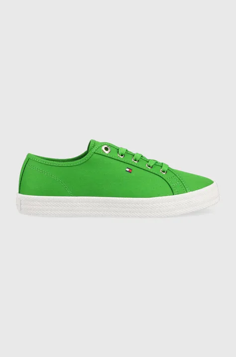 Πάνινα παπούτσια Tommy Hilfiger ESSENTIAL VULCANIZED SNEAKER χρώμα: πράσινο, FW0FW07119