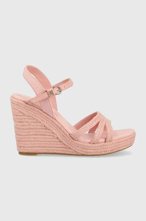 Tommy Hilfiger sandale ESSENTIAL WEDGE SANDAL femei, culoarea roz, toc pana, FW0FW07159