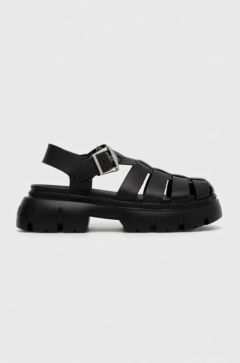Karl Lagerfeld sandały skórzane SUN TREKKA damskie kolor czarny na platformie KL83525