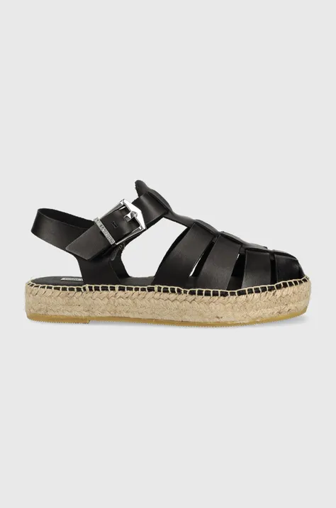 Kožne sandale Karl Lagerfeld KAMINI STACK za žene, boja: crna, s platformom, KL80295